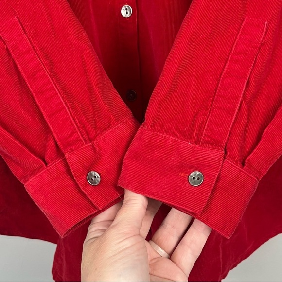 J.Jill Corduroy red 100% cotton button front shirt, medium petite. - Picture 6 of 9